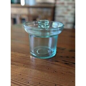 Green Tinted Jar/Canister With Lid 4.75 Inches Tall Thick Bubble Glass Lovely